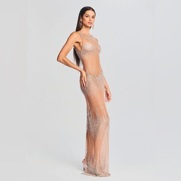 Retrofete Jovie Crystal Dress Size Small NWT Nude/Silver - Picture 12 of 12